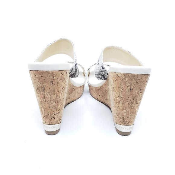 Jimmy Choo Parker Snakeskin Print Leather Cork Wedge Sandals Womens Size 39 US 9 - Picture 4 of 10